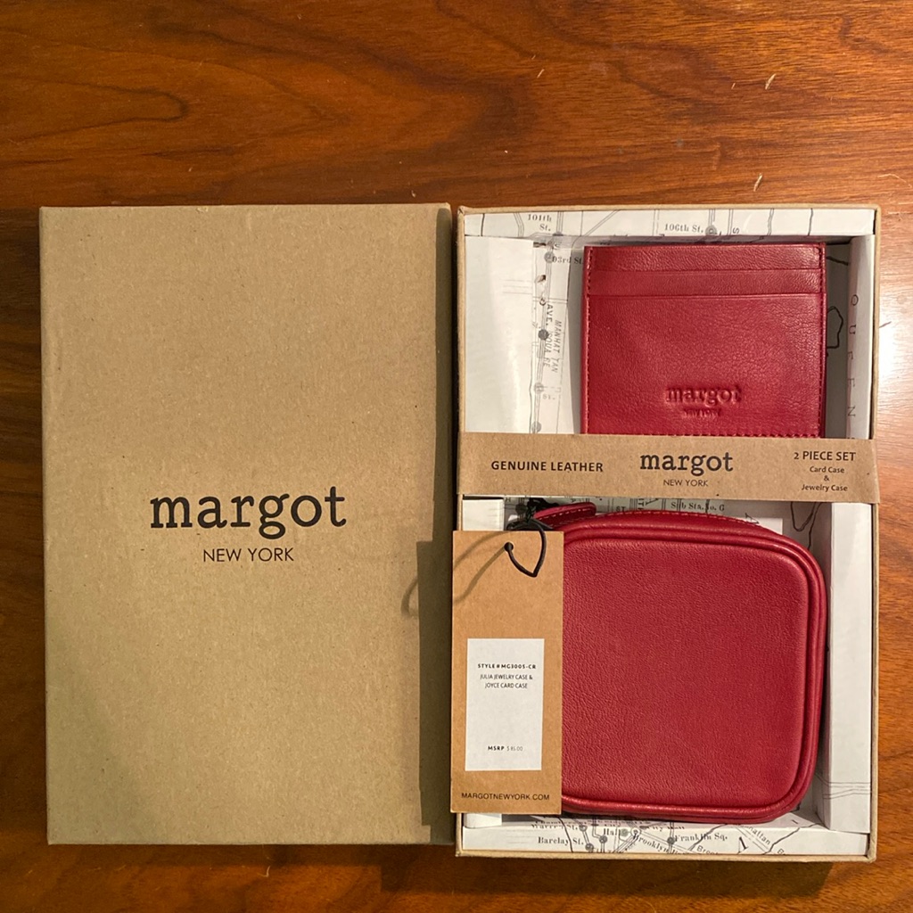 New In Box Margot New York Red Leather 2 Piece Jewelry Case Card Case Set New In Box Margot New York Red Leather 2 Piece Jewelry Case Card Case Set